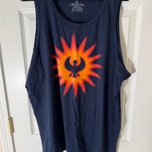 Navy Tank Top with Red and Orange Graphic